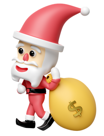Santa Claus With Money Bag  3D Icon