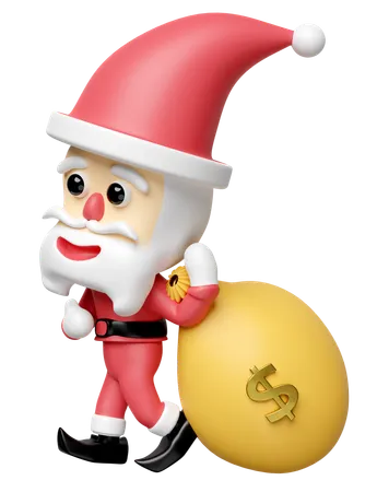 Santa Claus With Money Bag  3D Icon