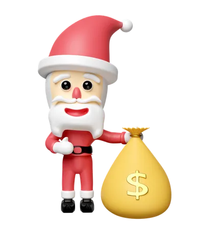 Santa Claus With Money Bag Isolated Merry Christmas And Happy New Year 3 D Render Illustration 3D Icon
