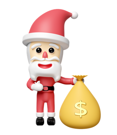 Santa Claus With Money Bag  3D Icon