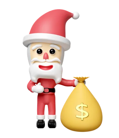 Santa Claus With Money Bag  3D Icon