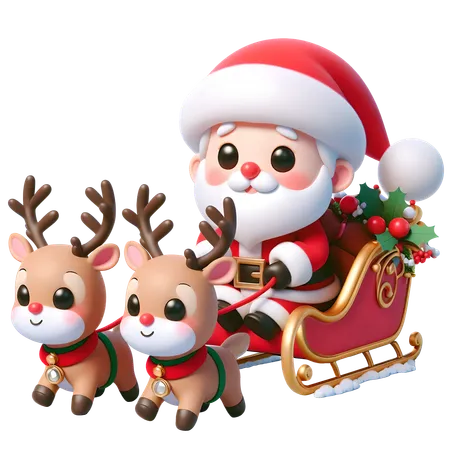 Santa Claus With Reindeer  3D Icon