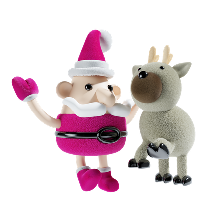 Santa Claus With Reindeer  3D Illustration