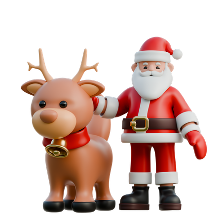 Santa Claus With Reindeer By His Side  3D Illustration