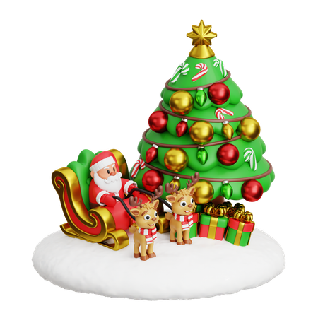 Santa Claus With Reindeer In North Pole  3D Icon