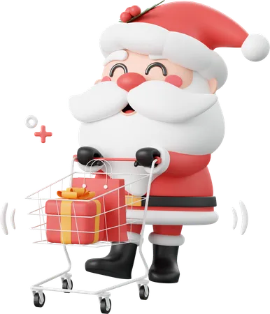 Santa Claus With Shopping Cart  3D Icon