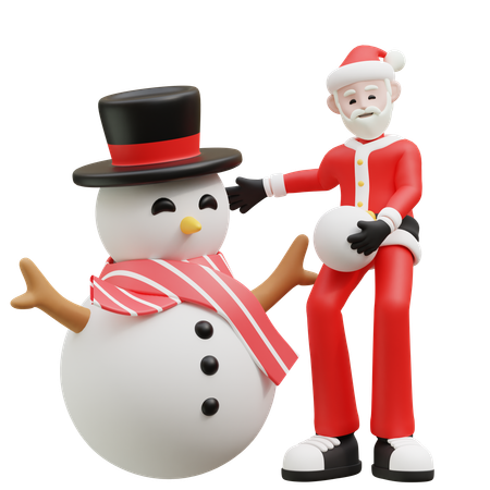 Santa Claus With Snowman  3D Illustration