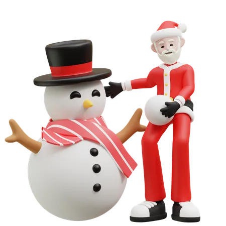 Santa Claus With Snowman  3D Illustration