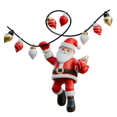 Santa Claus With String Of Christmas Lights Tangled Around  3D Illustration