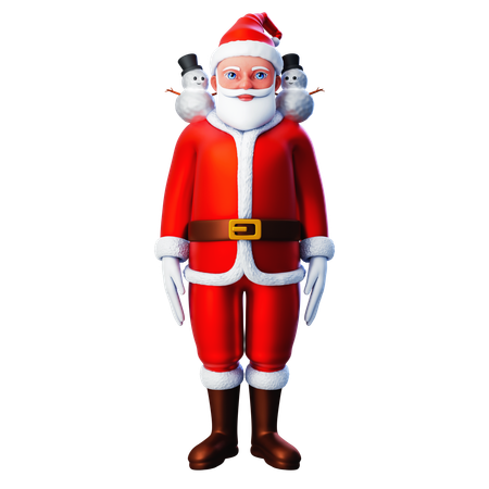 Santa Claus With Two Snowman On His Solder  3D Illustration