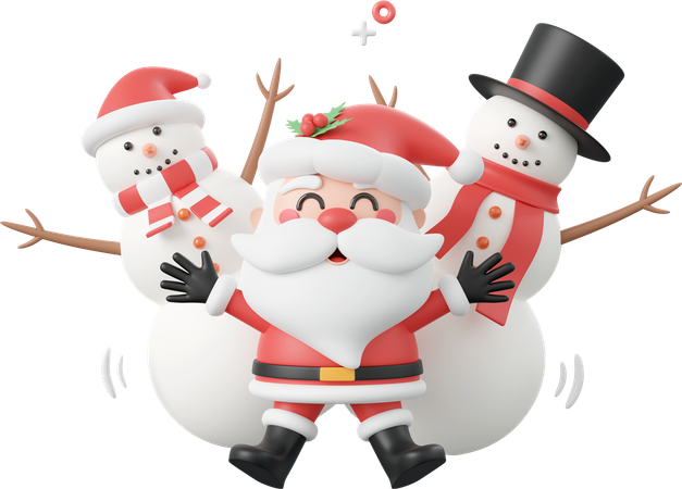 Santa Claus With White Cute Snowman  3D Icon