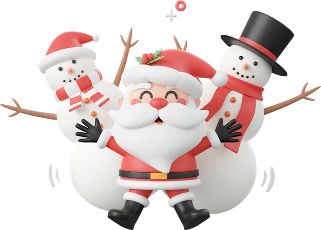 Santa Claus With White Cute Snowman Christmas Theme Elements 3 D Illustration 3D Icon