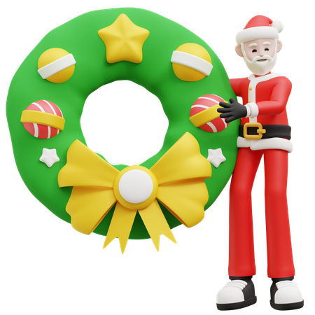 Santa Claus With Wreaths  3D Illustration