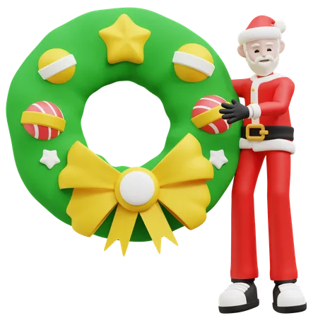 Santa Claus With Wreaths  3D Illustration