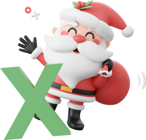 Santa Claus With X Alphabet  3D Icon
