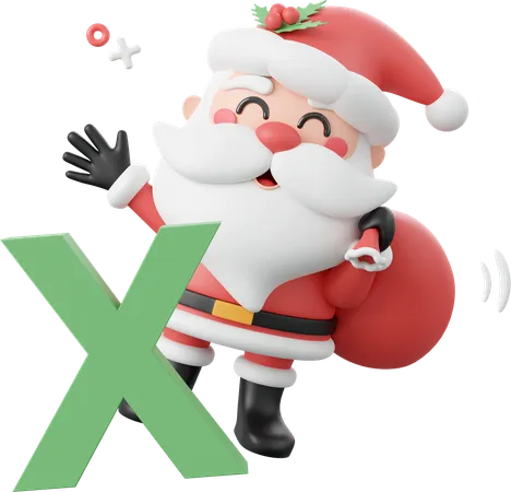 Santa Claus With X Alphabet  3D Icon