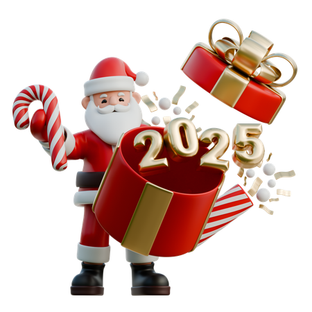 Santa Claus Wrapping 2025 In Holiday Lights  3D Illustration