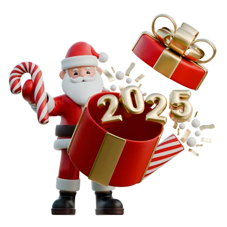 Santa Claus Wrapping 2025 In Holiday Lights  3D Illustration