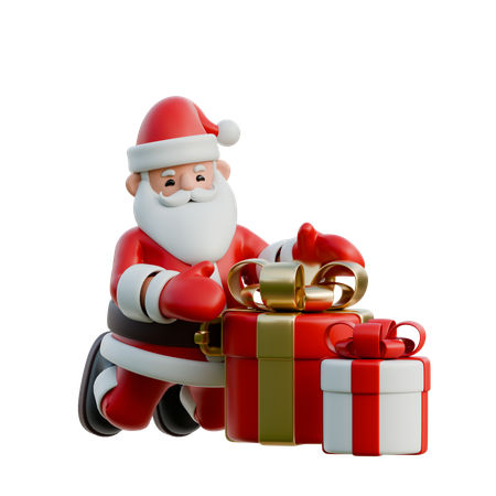 Santa Claus Wrapping Presents  3D Illustration