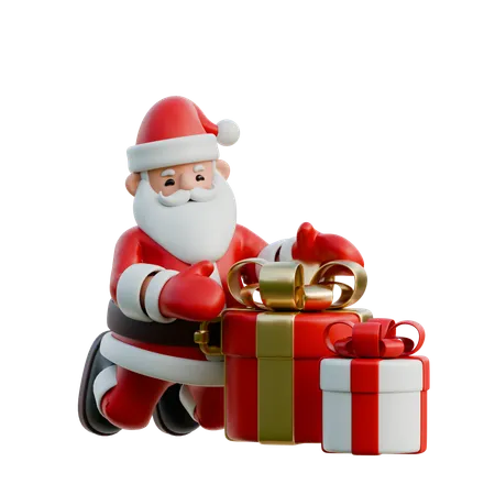 Santa Claus Wrapping Presents  3D Illustration