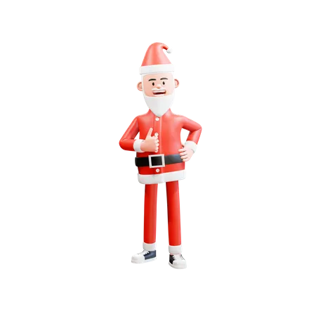 3 D Character Santa Clause Give Thumb Up Sign With Right Hand And Left Hand On Waist 3D Illustration