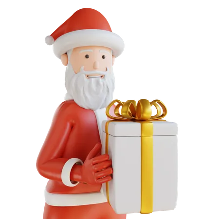 3 D Illustration Santa Clause Half Body And Gift Box 3D Illustration