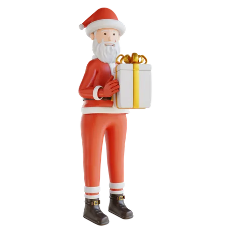 Santa Clause Holding Gif Box  3D Illustration