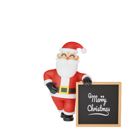 Santa clause holding merry christmas board 3D Illustration