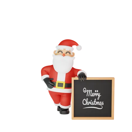 Santa clause holding merry christmas board 3D Illustration