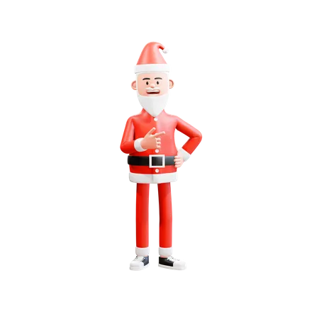 3 D Illustration Santa Clause Points To Something With Right Hand Gun Gesture And Left Hand On Waist 3D Illustration