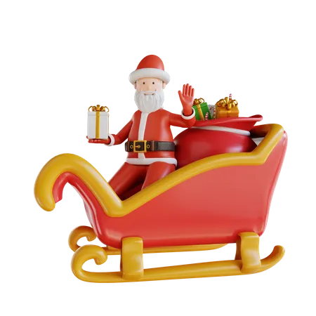 3 D Illustration Santa Clause Waving By Riding The Train 3D Illustration