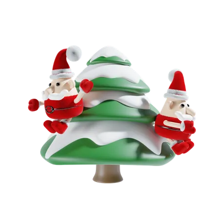 Santa con árbol de navidad  3D Illustration