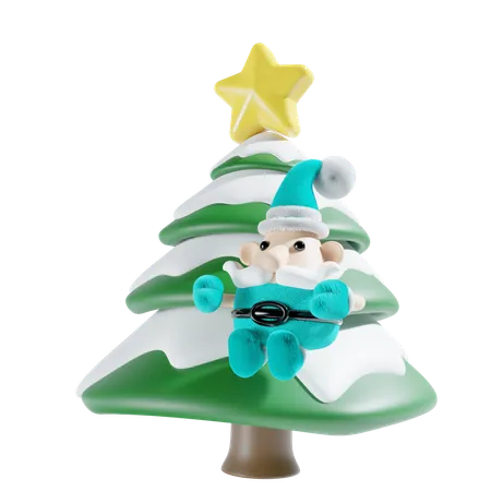 Santa con árbol de navidad  3D Illustration