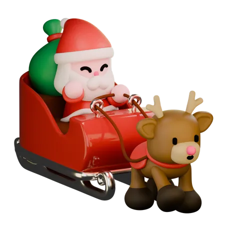 Papá Noel con carruaje  3D Icon