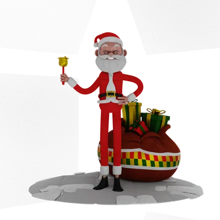 Santa de pie con bolsa de regalo  3D Illustration