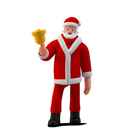 Papá Noel de pie con campana  3D Illustration