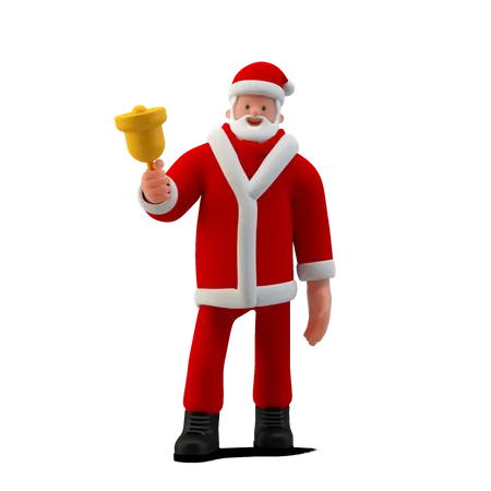 Papá Noel de pie con campana  3D Illustration