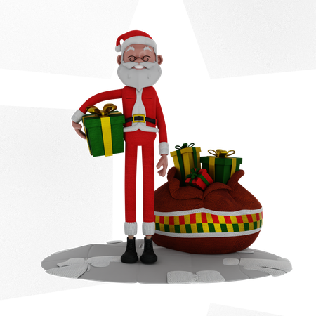 Papá Noel de pie y sosteniendo un regalo  3D Illustration