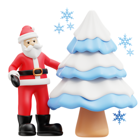 Santa decorating tree  3D Illustration