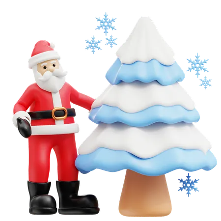 Santa decorating tree  3D Illustration