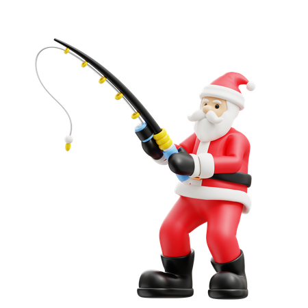 Santa doing fishing  3D Illustration