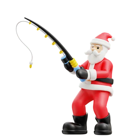 Santa doing fishing  3D Illustration