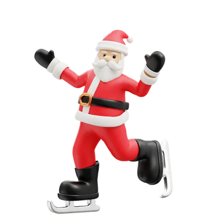 Santa doing ice skating  3D Illustration