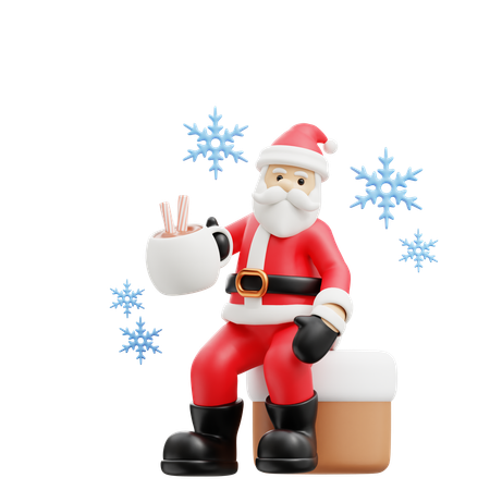 Santa drinking hot chocolate  3D Illustration