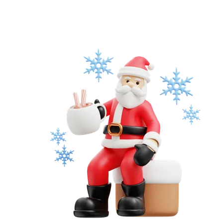 Santa drinking hot chocolate  3D Illustration