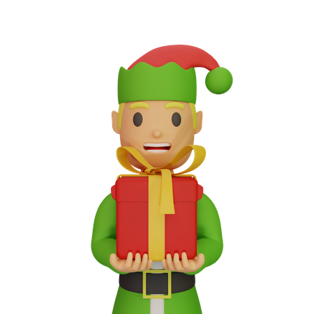 Elfos do Papai Noel segurando presente  3D Illustration