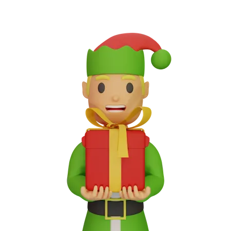 Elfos do Papai Noel segurando presente  3D Illustration