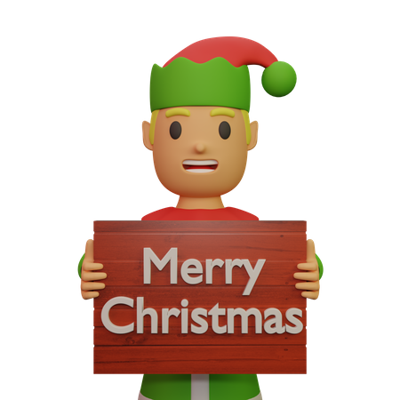 Santa Elves Holding Merry Christmas Board  3D Illustration