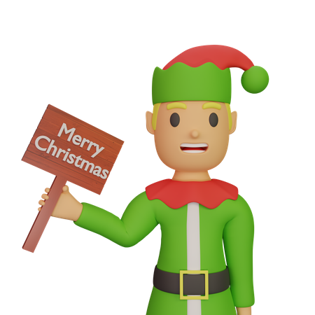 Santa Elves Holding Merry Christmas Board  3D Illustration