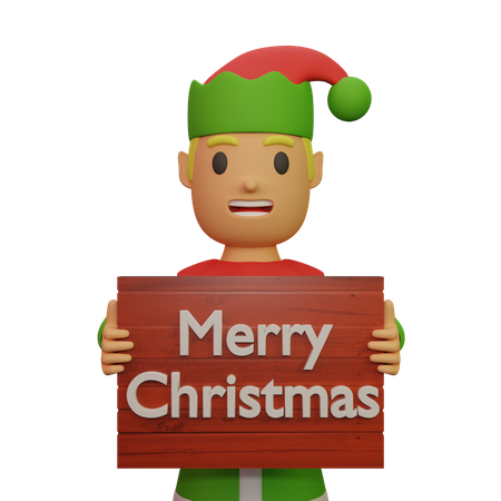 Santa Elves Holding Merry Christmas Board 3D Illustration